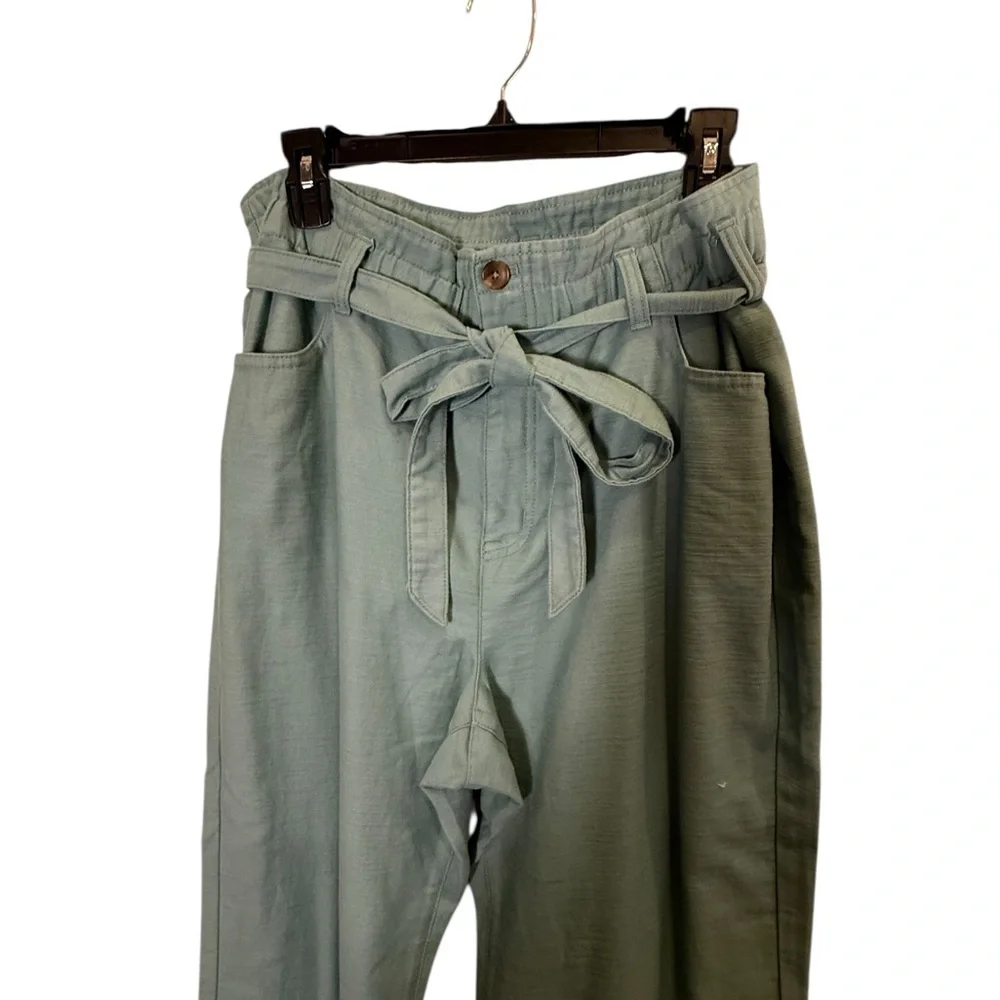 J. Crew Re-Imagined Seafoam Green Paperbag Pants with Tie Belt Cotton Sz 14
